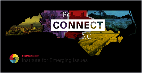 Outline of the State of North Carolina with ReCONNECT NC written in text across the State.